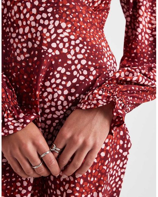 Wednesday's Girl Red Dotty Print V-neck Mini Dress