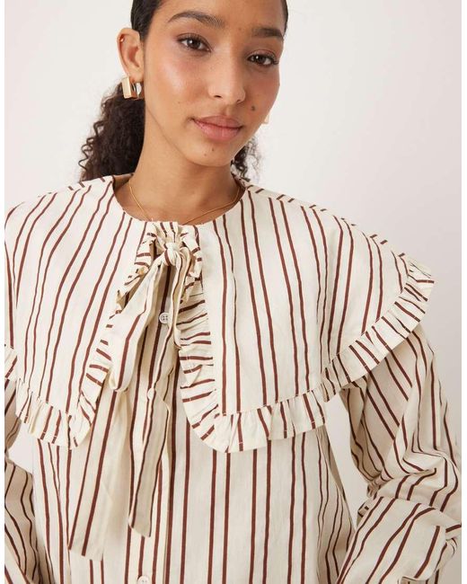 Neon Rose Natural Striped Oversized Collar Mini Smock Dress