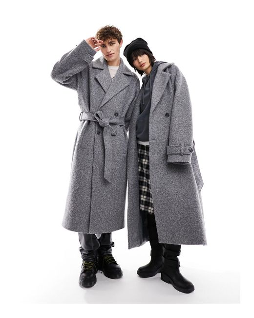 Reclaimed (vintage) Gray Unisex Wool Trench Coat