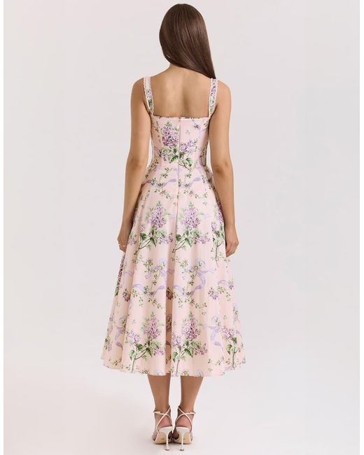 House Of Cb Pink Rosalee Corset Midi Dress