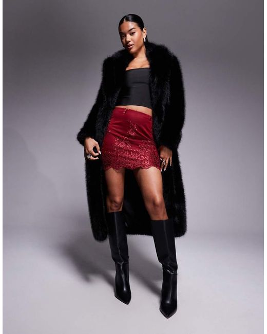 ASOS Black Embroide Scalloped Hem Mini Skirt
