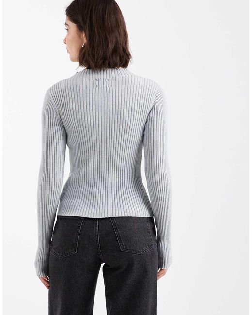 ASOS White Knitted Placement Rib High Neck Top