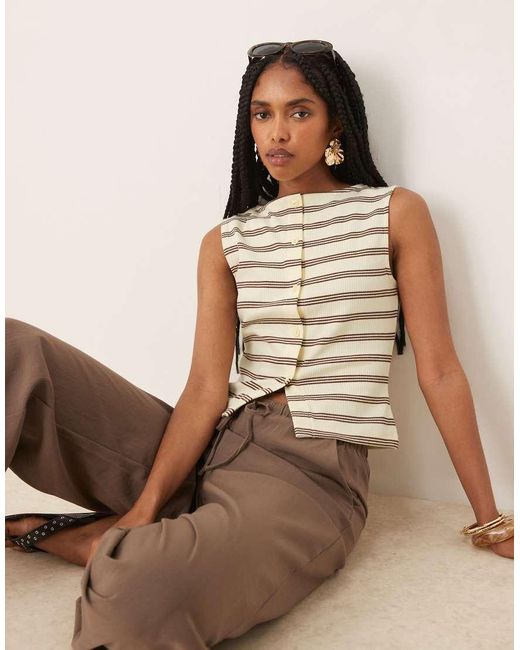 ASOS Brown Button Through Stripe Sleeveless Rib Top Co Ord