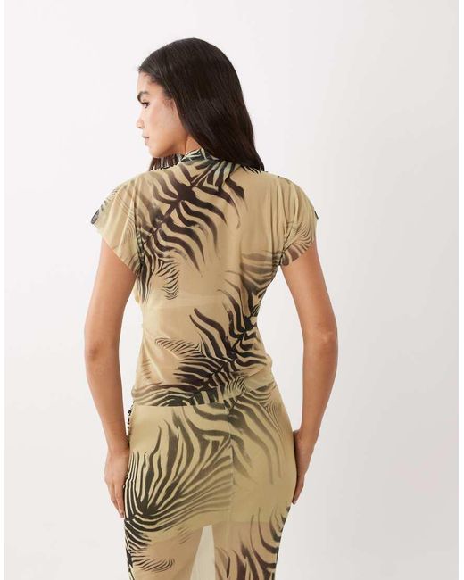ASOS Natural Printed Mesh Co-ord Cowl Front Top