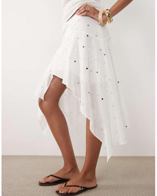 Mango Natural Marea Ruffle Asymmetric Beach Skirt Co-Ord