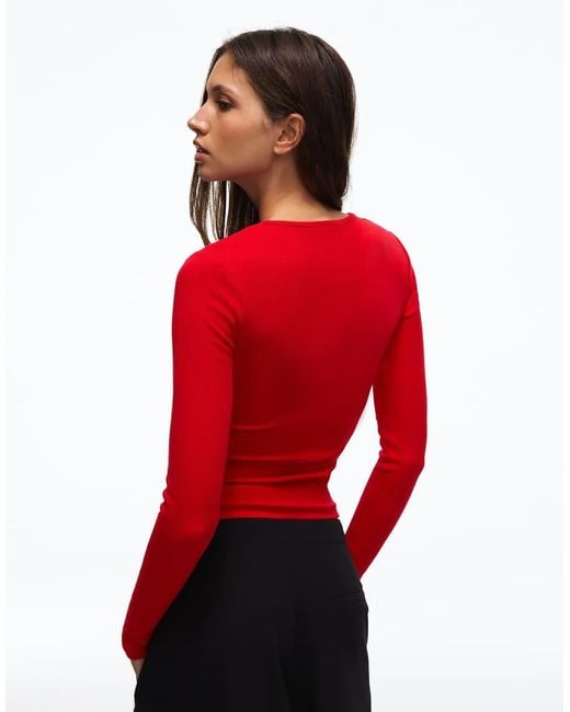 Bershka Red Round Neck Long-sleeve T-shirt