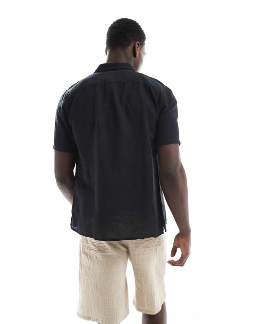 Only & Sons Regular-Fit Overhemd Van Linnenmix Met Korte Mouwen in het Blue voor heren