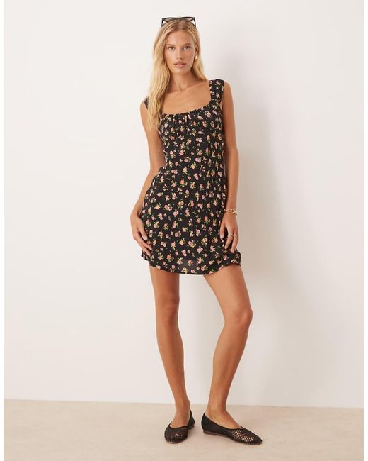 Mango Black Square Neck Shift Mini Dress