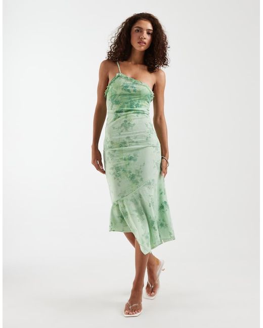 Motel Green Mumum Oone Shoulder Aysmetric Floaty Floral Midaxi Dress