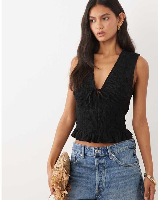 Abercrombie & Fitch Blue Smocked Square Neck Shell Top