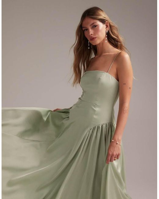 ASOS Green Bridesmaids Drop Waist Tie Detail Cami Midaxi Dress