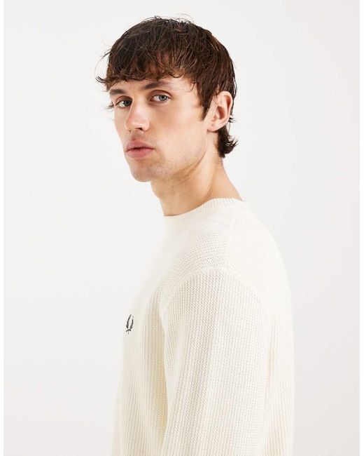 Fred Perry Brown Textured Knit Logo Jumper for men