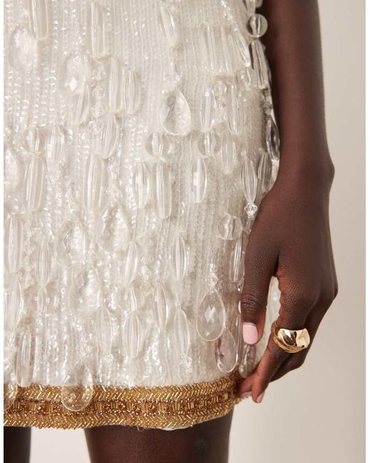 ARRANGE Natural Crystal Encrusted Shift Mini Dress