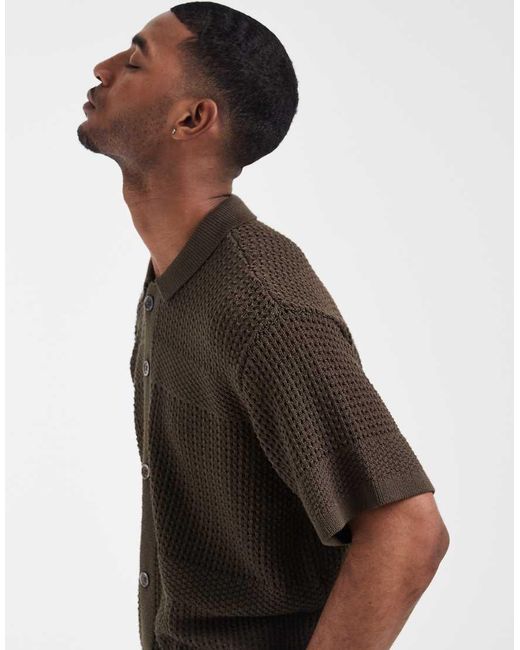 Obey Brown Zach Knitted Button Up Shirt for men