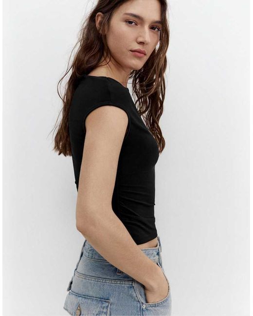 Pull&Bear Black Gathered Asymmetric Top