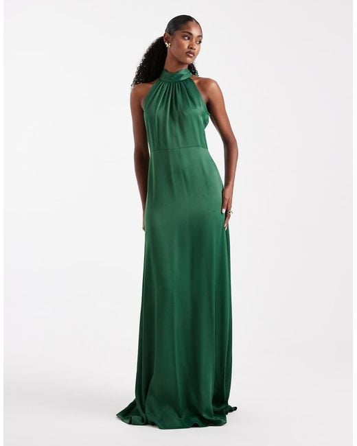 Vestito Lungo Allacciato Al Collo Da Damigella D'Onore Color Smeraldo di Maids To Measure in Green