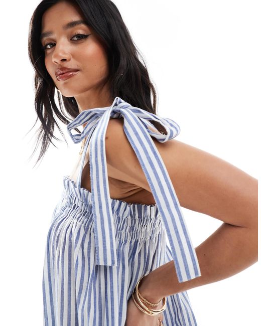 Miss Selfridge Blue Strappy Poplin Maxi Smock Dress