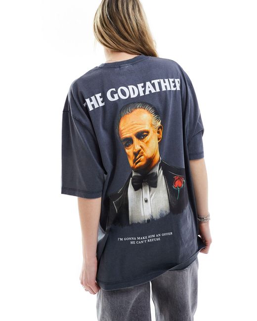 T-shirt unisex oversize slavato con stampa "the godfather" su licenza di ASOS in Blue