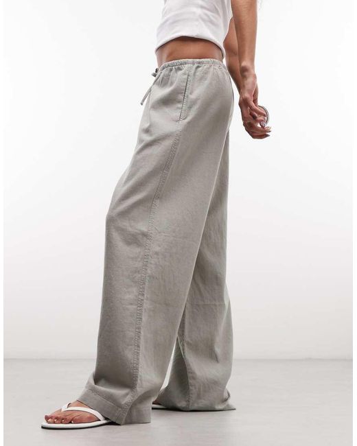 Weekday Gray Pull On Linen Mix Wide Leg Trousers