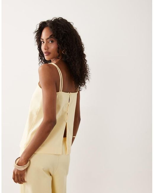 ASOS Yellow Square Neck Cami Top Co-ord With Back Button Detail