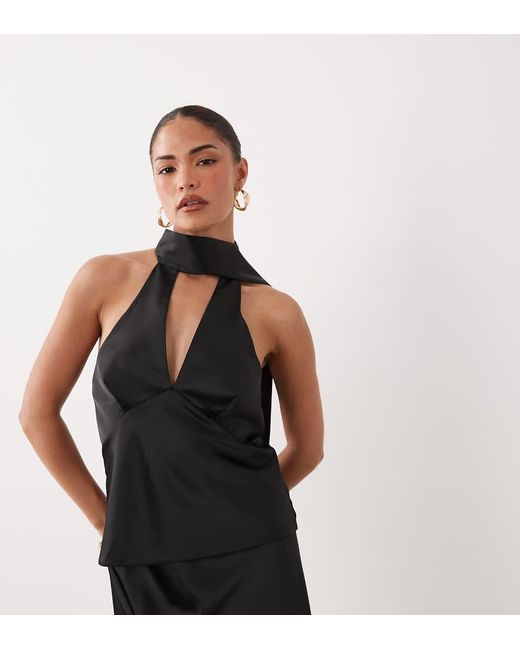 Miss Selfridge Black Satin Scarf Detail Top Co-Ord