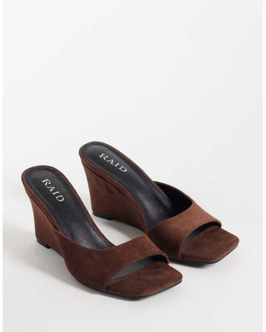 Raid Brown Juniper Faux Suede Heeled Wedge Mules