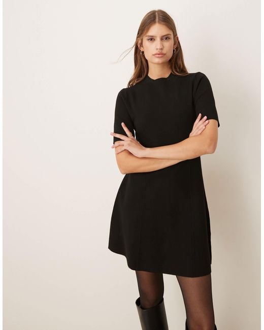 Mango Women's Black Short Sleeve Fit And Flare Mini Dress