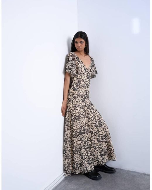 TOPSHOP White Chiffon Flutter Sleeve Maxi Dress