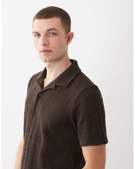 New Look Black Textured Knitted Revere Shirt for men