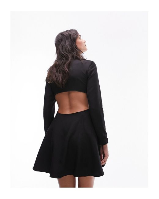TOPSHOP Black Open Back Full Skirt Blazer Mini Dress