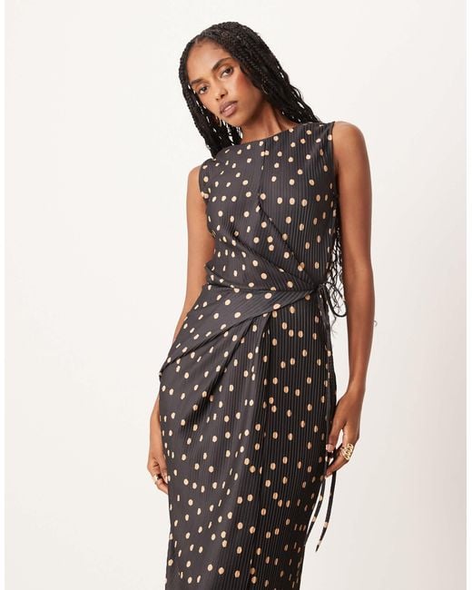 ASOS Natural Plisse Sleeveless Wrap Tie Front Maxi Dress