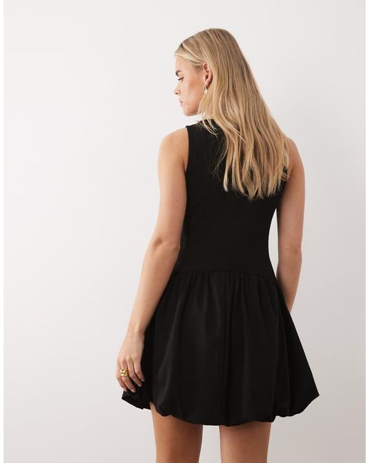 ASOS Black Asos Design Petite Ribbed Sleeveless Bubble Hem Mini Dress