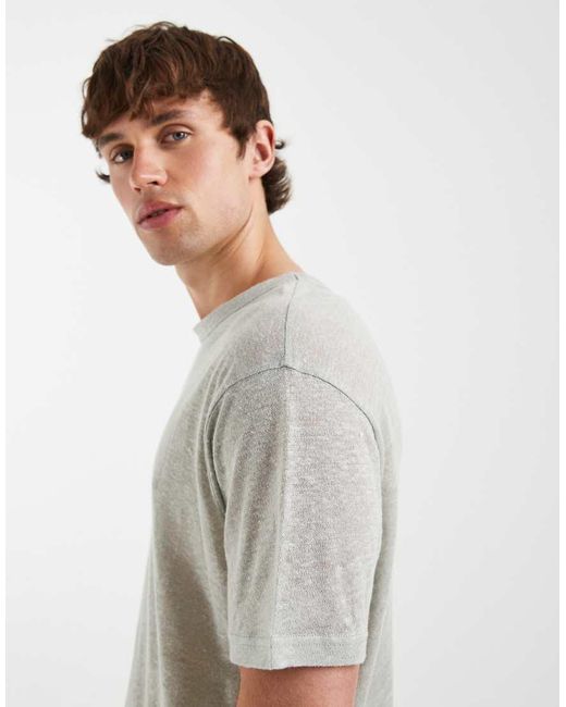ASOS Gray Regular Fit Pure Linen T-shirt for men