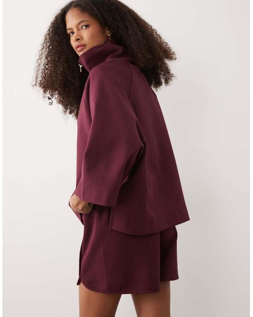 ASOS Red Short Sleeve With Zip Detail Top