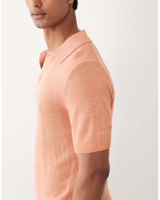 Mango Blue Cotton Mix Knitted Short Sleeve Revere Neck Poloshirt for men