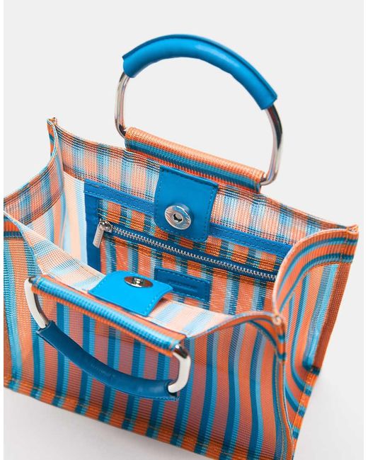 Borsa Shopping Écru E Nera A Righe di Pull&Bear in Blue