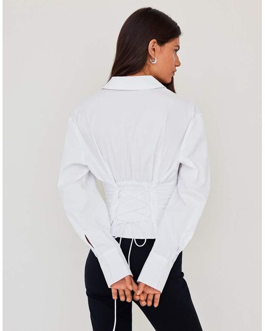 Bershka White Long Sleeve Corset-effect Shirt