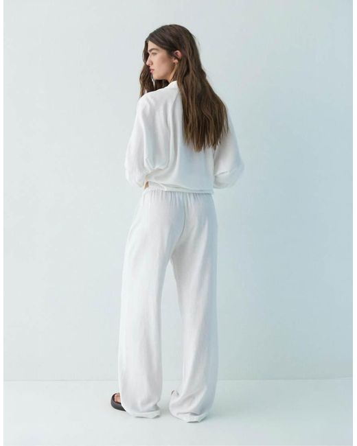 Pull&Bear White Linen Blend Trousers