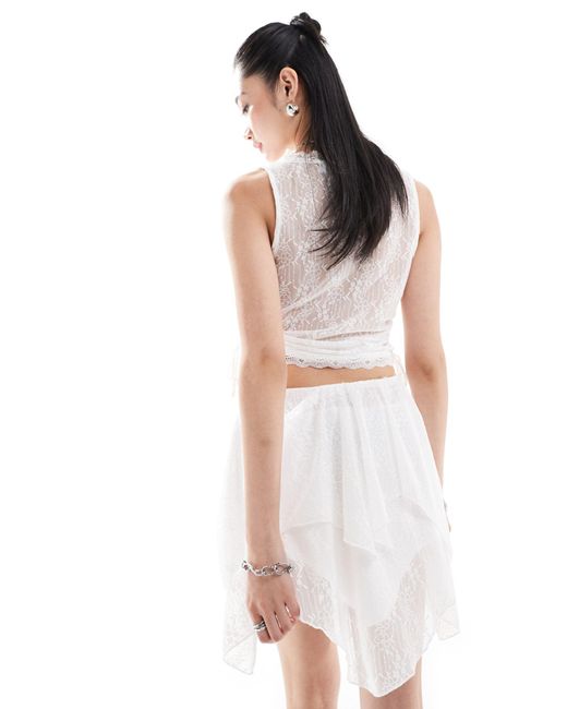 Daisy Street White Asymmetric Layered Lace Midi Skirt Co-ord
