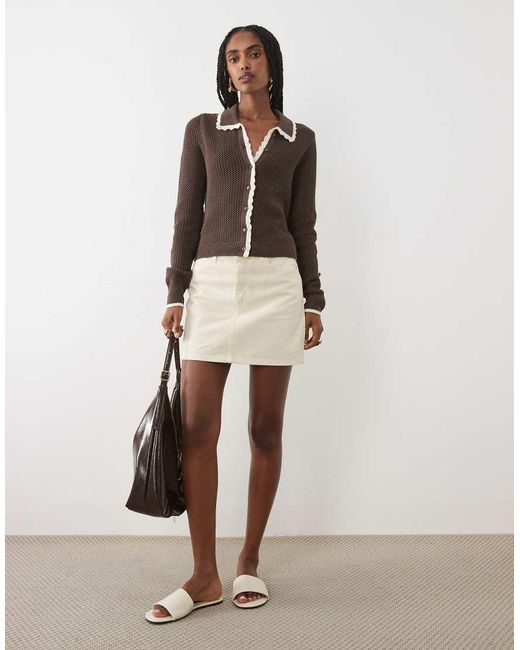 Abercrombie & Fitch Natural Fitted Knit Cardigan With Crochet Collar