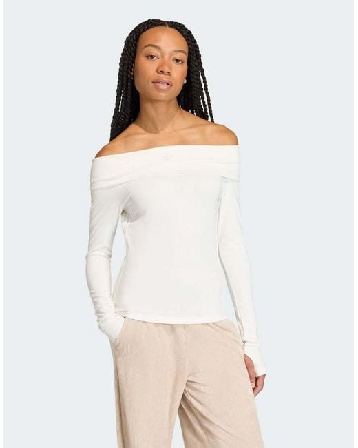 Adidas Originals White Off-shoulder Long Sleeve Top