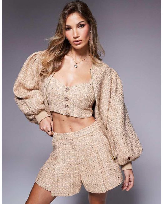 Chaqueta Bomber Dorada De Bouclé Con Abalorios De (Parte De Un Conjunto) ASOS de color Natural
