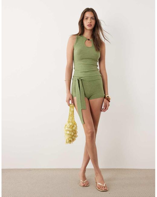 Motel Green Co-ord Reita Keyhole Bead Detail Top
