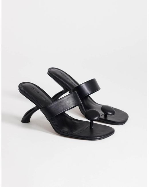 TOPSHOP Black Natalie Toe Thong Angular Mid Heel Sandals