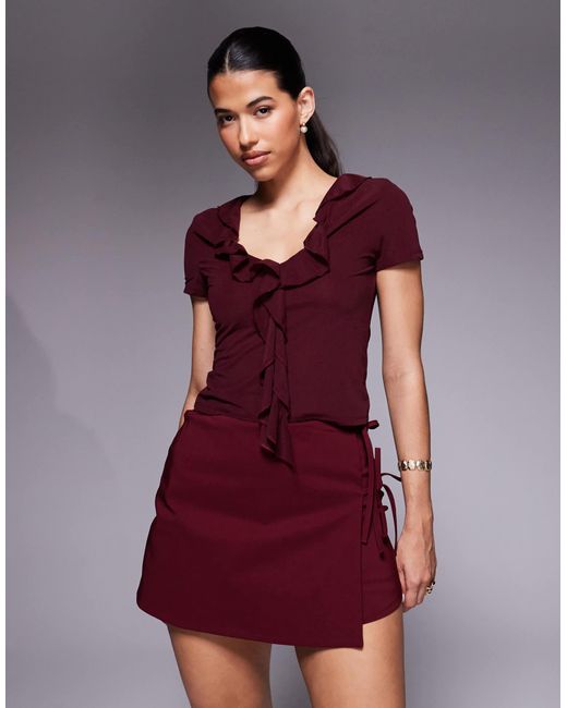 ASOS Red Bengaline Tie Side Skort