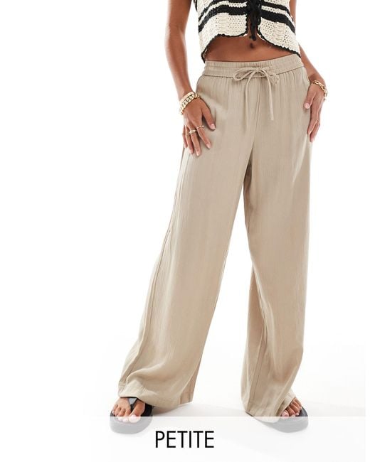 Vila Natural Weighted Plisse Satin Feel Wide Leg Trousers