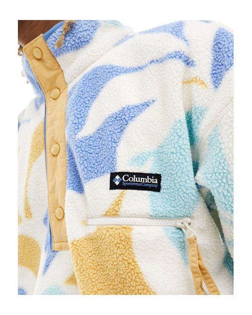 Columbia – helvetia – fleece-sweatshirt mit kurzer druckknopfleiste und kreidemuster in Blue für Herren