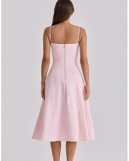 House Of Cb Pink Dolly Sateen Cotton Flared Midi Sundress