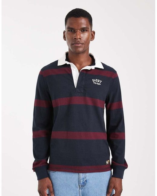 Superdry Blue Vintage Athletic Stripe Rugby Top for men