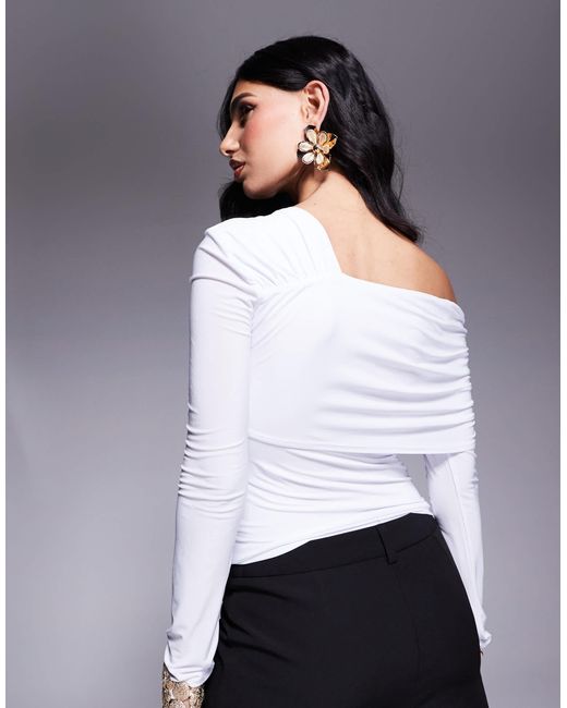 Fashionkilla White Double Sculpted Slinky One Shoulder Fold Over Top